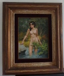 OSCAR PALÁCIO - Quadro Mulher no Rio.  OSM. Med. 39 x 29cm. COM MOLDURA