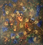 JORGE CRESTA GUINLE - Quadro - "Voadores" (RJ 1943). Fase amazônica. OST, 100 x 100cm. Assinado e datado CID e no verso 1986. Artista citado no DIC. crítico da pintura no Brasil. Pag. 136, ed. 09/88.(Por questão de segurança a peça não se encontra no local,  visitação somente com agendamento prévio e com hora marcada, não será tolerado atraso e nem visitas com mais de uma pessoa por vez).