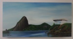 CARLUCIO LEITE - Óleo sobre tela, Paisagem do Rio de Janeiro, Museu de Niterói - Ass. CIE - Med. 40cm x 80cm - Sem moldura - Com certificado de Autenticidade.