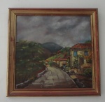 JAQUELINE - (1970) - Quadro - Casario - óleo dobre Palca - Med. 40cm x 38cm