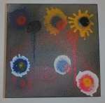 Óleo sobre tela, abstrato, medindo 16 x 16 cm. Ass. não identificada.
