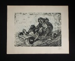 WALTER SOLON ROMEIRO - Xilogravura Original - Assinado a lápis CID - n.º 0033 - impressa em 1958 em bom estado - Med. 30cm x 40cm - - - Walter Solón nasceu em Uyuni , foi órfão em uma idade precoce e foi enviado ao internado Sacred Hearts da cidade de Sucre , onde o pintor Cecilio Guzmán de Rojas , em visita, reconheceu seu talento e ofereceu-lhe uma bolsa de estudo no Academia Nacional de Bellas Artes de Hernando Siles de La Paz .Em 1944, participou de uma exposição coletiva em Sucre e, em 1946, apresentou sua primeira exposição individual. 3 Viaja para o Chile em 1947 para estudar a técnica do fresco com a professora Laureano Ladrón de Guevara , em cuja oficina ele pinta seu primeiro mural chamado "Bolívia"; ele também estudou gravura com Marco A. Bontá e vitrais com Manuel Banderasen na Escola de Artes Aplicadas do Chile. Em 1948, expôs na sala de arte do Ministério da Educação do Chile 4 e ganhou o primeiro prémio honorífico para estrangeiros. 5 Em 1949, ele fez sua primeira janela de vitraisUniversidade Real Real e Pontifício São Francisco Xavier de Chuquisaca em Sucre. Em 1950, ele pintou seu primeiro afresco na Bolívia, intitulado "Jaime Zudaes e a Revolução de Mayo"; Nesse mesmo ano, junto com Lorgio Vaca , Gil Imaná e Jorge Imaná fundaram o Grupo Anteo em Sucre.
