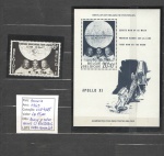 Bélgica 1969 Bloco e selo "Chegada Homem a Lua", mint com protetor