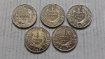 05 moedas de pratas 2000 reis em excelente estado de conservação