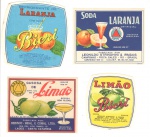 Coleção de Rótulos de Garrafa da Refrigerantes Laranja e Limão, produzidos por Leonildo Stringhini & Irmãos, de Roca Saloes e Bebinco Ltda de Lages/SC