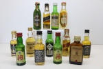 BEBIDAS - Lote de 12 miniaturas de Whisky diversos. Maior 12 cm e menor 10 cm.