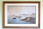 QUADRO - Lindo quadro Óleo sobre tela, representando "Marinha". Assinado. Assinatura não identificada. Med. 50x80 cm e moldura 75x105 cm. Com moldura em madeira nobre.