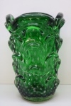 MURANO - Grande vaso floreira em tom verde, decorado com bolhas. Med. 27x18 cm. Apresenta trincado.