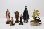 ARTE SACRA - Lote de 6 imagens sacras em resina, sendo: N. S. Aparecida, Santa Apolônia, Santa Rita, N. S. do Perpetuo Socorro, São Lázaro e anjinho luminária. Maior 20 cm e menor 9 cm.