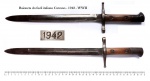 MILITARIA - Baioneta do fuzil Carcano (do modelo1891), usada na Segunda Guerra Mundial, peça datada de 1942. Peça em muito bom estado de conservação, porém sem a bainha metálica. Mede 41,0 cm de comprimento.