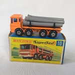 Brinquedo antigo - Matchbox Superfast 10 Pipe Truck - Caminhão de carga - Fabricado na Inglaterra, as rodas giram livres. 