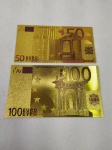 5. Numismática (2) Cédulas COLORIDAS de 50 e 100 EUROS Com Banho de OURO. Cédulas Fantasia, 2002.