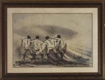 Daniel Gallet, ` Pescadores` - Técnica mista sobre papel medindo 50 x 70, a.c.i.d