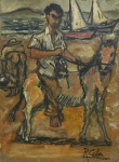 Raimundo Cela, `Passeio a Cavalo na praia` - Óleo sobre papel medindo 29,5  x 22, a.c.i.d