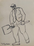 Vicente do Rego Monteiro, 'Trabalhador' - Nanquim sobre papel medindo 23 x 17,5, a.c.i.e