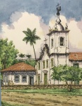 Joel Firmino do Amaral, 'Igreja Nsa. Sra. Das Dores - Paraty-RJ' - Aquarela sobre papel medindo 32  x 23, a.c.i.d e verso