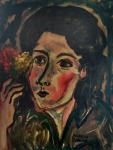 Mario Zanini, 'Figura Feminina com Flores' - Óleo sobre tela medindo 69,5 x 54,5, a.c.i.d