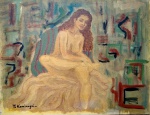 Tadashi Kaminagai - Figura Feminina - Óleo sobre tela colada em cartão - Medindo 27 x 35 cm - Assinatura canto inferior direito