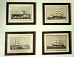 4 antigas gravuras nauticas medindo 30 cm x 40 cm; Moldura: 43 cm x 55 cm 