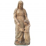 Grande e bela escultura em madeira policromada representando Santana Mestra com menina. Europa, cerca de 1800. 100 x 41 x 30 cm.