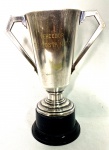 COLEÇÃO - trofeu de metal espessurado a prata, vencedor, medindo: 22 cm alt.