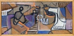 Claudio FACCIOLI (1955) - acrílico s/ cartão colado em madeira, "série reciclagem", medindo: 14 cm x 27 cm