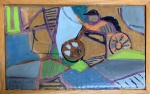 Claudio FACCIOLI (1955) - acrílico s/ cartão colado em madeira, "série reciclagem", medindo: 14 cm x 21 cm