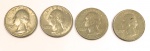 Lote para coleção: 4 moedas LIBERTY em prata, anos: 1974,1979,1986, 1988, Quarter Dollar, peso total: 22,4 gramas