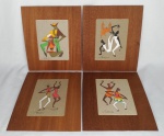 Lote contendo: 4 desenhos s/ tela colado em lamina de madeira, medindo: 12 cm x 17 cm e 27 cm x 23 cm