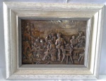 Antigo Quadro em metal com cena de reunião de mineradores  em Metal, emoldurado. Belíssima peça . Mede: 31 x 25 cm