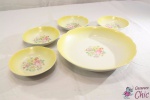 (VENDA) Bowl C/ 4 Cumbucas Em Porcelana P Ii Amarelo Floral.