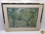 Quadro com fotografia sob tela de Cuevas de Altamira Bisonte Parado, com moldura em metal. Medindo a moldura 70cm x 54,5cm e a tela 54,5cm x 38,5cm.