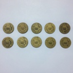 Conjunto de 10 moedas em bronze no valor de 1.000 Réis do ano de 1927. Exemplares em excelente estado.