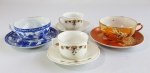Quatro xícaras em porcelana sendo duas europeias para café e duas japonesas para chá
