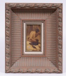Manoel Constantino óleo sobre madeira, assinado e datado 1945, respresentando Sátiro, medindo 17 x 10 cm. Apresenta pequena perda na pintura.