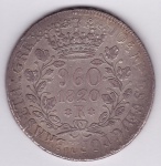 Moeda de prata, Brasil reino unido, 960 reis de 1820 R, sobre 8 reales de Lima de 1820, DATA SOBRE DATA, P 478