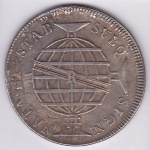 Moeda de prata, Brasil colonia, 960 reis de 1813 R, sobre Santiago de 1808, recunho aparente, P 423