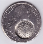 Moeda de prata, Brasil colonia, carimbo de 960 reis, sobre 8 reales de Potosi de 1801, coleção Flávio Rebouças, P 450