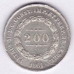 Moeda de prata, Brasil império, 200 reis de 1861, P 579