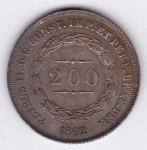 Moeda de prata, Brasil império, 200 reis de 1862, P 580