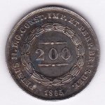 Moeda de prata, Brasil império, 200 reis de 1865, P 583