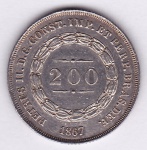 Moeda de prata, Brasil império, 200 reis de 1867, P 585