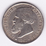 Moeda de prata, Brasil império, 200 reis de 1867, P 627