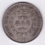 Moeda de prata, Brasil império, 500 reis de 1849, data emendada, P 562