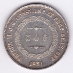 Moeda de prata, Brasil império, 500 reis de 1851, P 564