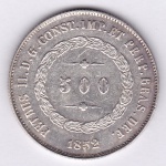 Moeda de prata, Brasil império, 500 reis de 1852, P 565