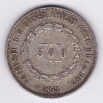 Moeda de prata, Brasil império, 500 reis de 1853, P 586