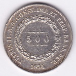 Moeda de prata, Brasil império, 500 reis de 1854, P 587a