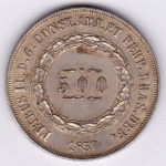 Moeda de prata, Brasil império, 500 reis de 1857, P 590