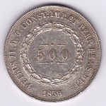 Moeda de prata, Brasil império, 500 reis de 1859, P 592